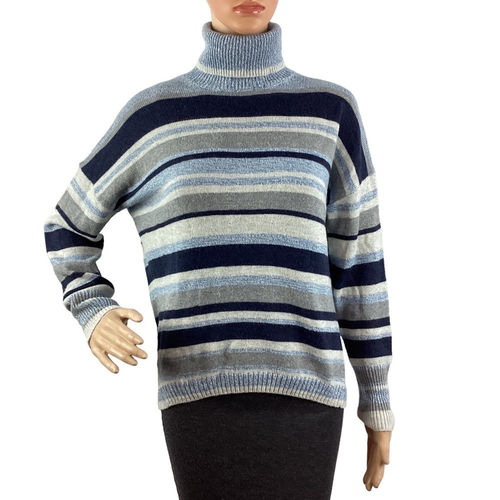 Lou & Grey Sweater Size XXS Blue Stripe Pullover Turtleneck